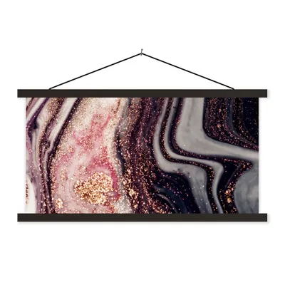 Produktbild von MuchoWow® Textilposter Marmor - Rosa - Gold - Glitzer - Marmoroptik 120x60 cm mit schwarzem Rahmen - Dekoration Schlafzimmer