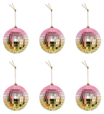Produktbild von Weihnachtsdekoration – Weihnachtsanhänger – Discokugel – Schaumstoff – Set mit 6 Stück – Rosa/Gold – 6x6x6 cm