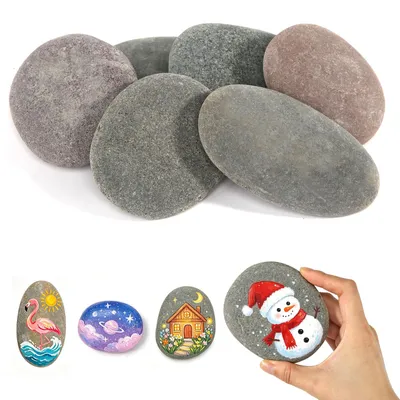 Imagen del producto de Piedras para pintar, 6 unidades, de 8 a 12 cm, guijarros grises lisos para decoración