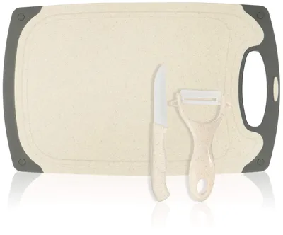 3-tlg. Schneidebrett-Set mit Messer und Sparschäler, PP, 31,7x20 cm