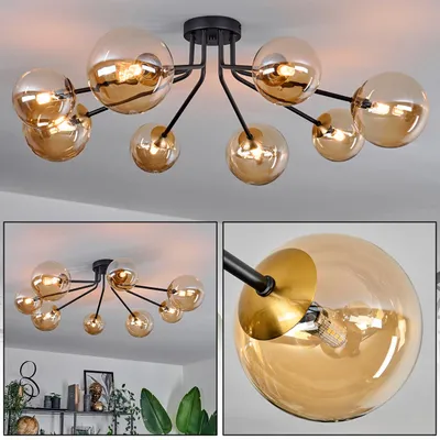 Produktbild von Isorella Deckenlampe aus Metall/Glas in Schwarz/Gold-/Bernsteinfarben