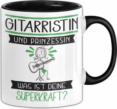 Produktbild von Gitarristin Und Prinzessin Tasse Geschenk Für Eine Gitarristin Geburtstag Was Ist Deine Superkraft (Schwarz)