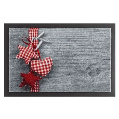 Produktbild von Fussmatte Schmutzfangmatte Stern Herz Vichy Grau Rot 40x60 cm