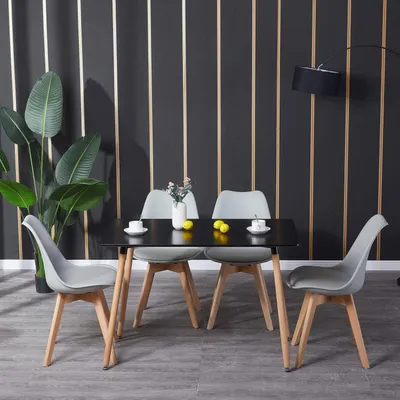 Image de Ensemble de salle à manger comprenant une table rectangulaire et 4 chaises, de couleur noire et grise, dimensions : 110 cm