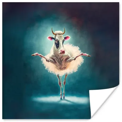 Produktbild von MuchoWow® Poster Kuh - Rock - Ballett - Tiere - Porträt 50x50 cm - Wohnzimmerdekoration