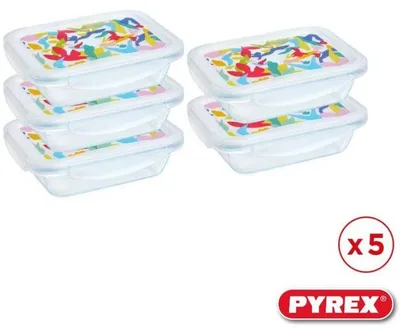 Immagine prodotto di Lunchbox –  – Set da 5 contenitori in vetro – Rettangolari – Coperchio ermetico – Design astratto – 0,80 l