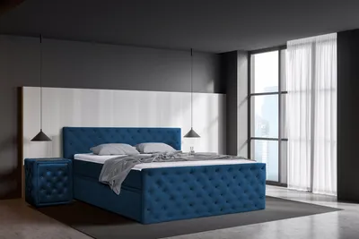 Produktbild von Boxspringbett 160 x 200 cm mit Bettkasten, Matratzen und Topper, Bonell-Matratzen H4, Blau Aosta