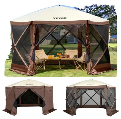 Image de Tente Pavillon VEVOR, 3,6 x 3,6 m, abri de camping pop-up à 6 côtés avec fenêtres en filet, sac de transport portable, piquets de terre, grandes tentes d'ombre pour le camping en plein air, sur gazon et dans l'arrière-cour
