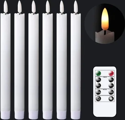 Produktbild von 6x LED Stabkerzen flackernde Kerzen Tischkerzen mit Timer Fernbedienung Akkubetriebene Weihnachtsdekoration (Weiß)