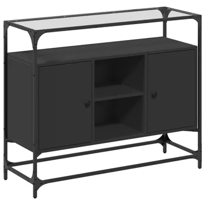 Zdjęcie produktu dla Szafka boczna ze szklanym blatem, czarna, 98x35x81 cm