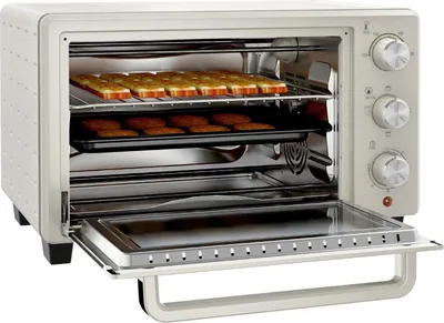 Obrázek produktu pro Mini trouba 21L pizza trouba mini trouba pečící plech gril rošt plech na drobky 1400W stolní trouba 1h časovač 100-230°C kovový krém