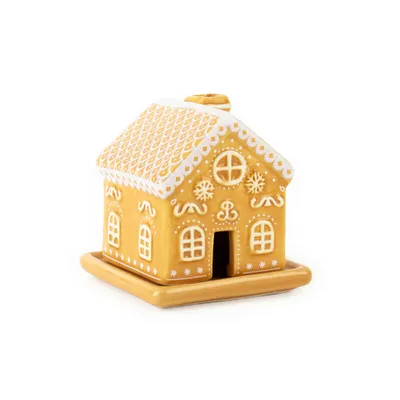 Productafbeelding van Rookhuisje in de vorm van een peperkoekhuis, ongeveer 5,5 x 6 x 7,5 cm, inclusief 4 geurkaarsen met peperkoekgeur