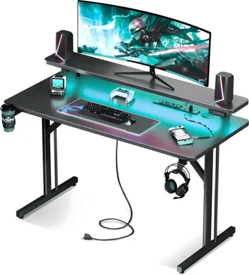 Produktbild von Five Stars® Gaming Schreibtisch - Computertisch - 100x50x75 cm - Gaming-Schreibtisch mit LED-Beleuchtung - Schwarze Carbon