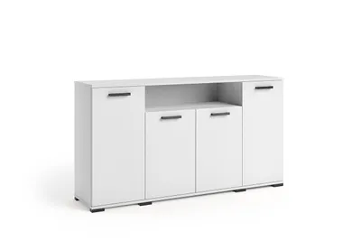 Produktbild von Kommode FINO III mit 4 Türen und Regal, Großes Sideboard mit Stauraum, Wohnzimmerschrank für Wohnzimmer und Esszimmer, Modernes Möbelstück, Weiß