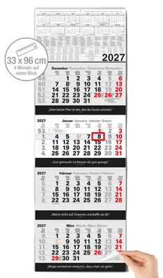Produktbild von 4 Monatskalender 2027 Block 33x96 cm Zitate Franklin Kafka MetallöseDE/EN/FR/ES