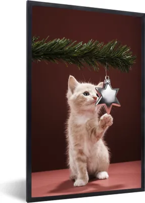 Produktbild von MuchoWow® MuchoWow® Gerahmtes Poster Weihnachten - Weihnachtsdekoration - Katze 60x90 cm - Poster mit zchwarzem Bilderrahmen - Kunst