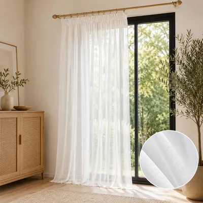 Produktbild von Transparent Gardine mit Kräuselband 254x214 cm 1er Set Sheer Voile Vorhang Weiß mit Tunnelzug Dekoschal für Wohnzimmer Schlafzimmer