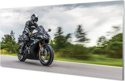 Produktbild von Glasbilder 120x60 Wandkunst Motorrad-Straße Wolken Himmel