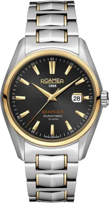 Image de La montre homme ROAMER 210665 47 55 20 en or est classique et étanche.