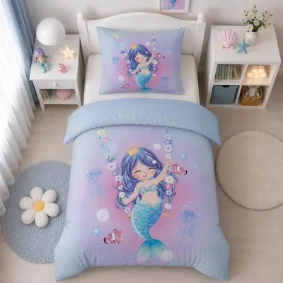 Produktbild von Bettwäsche Set 135x200 cm + 80x80 cm Mädchen Meerjungfrau Mikrofaser