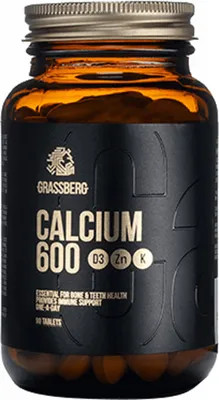 Produktbild von Grassberg Calcium 600 D3+Zn+K (90 Tabs) Unflavoured - Vitamine,  Mineralien & Gesundheit - Vitamine & Mineralien-Komplex