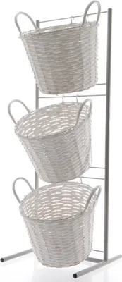 Produktbild von Eisenregal drei Weidenkörbe weiß Verkaufständer 34 x 30,5 x 91 cm
