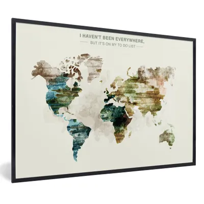 Produktbild von MuchoWow® Gerahmtes Poster Weltkarte - Farbe - Vintage 90x60 cm - Poster mit Schwarzem Bilderrahmen Wandposter Rahmen Foto Bilder - Fotorahmen - Foto-Plakat