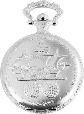 Produktbild von Taschenuhr Frackuhr Savonette Motiv Columbus silberfarben Analog Quartzwerk