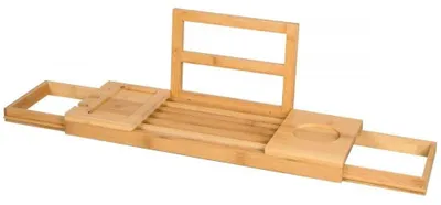 Produktbild von Badablage Badregal Buchhalter - 50 bis 92 cm verstellbar - Bambus - Mit Tablethalter und Becherhalter - Zusammenklappbar