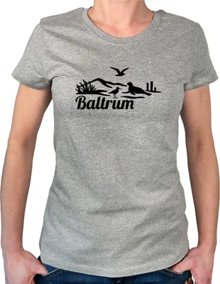Produktbild von Huuraa Damen T-Shirt Baltrum Strandmotiv XXL Sport Grey Bio Baumwolle Fairtrade Damenshirt Geschenkidee