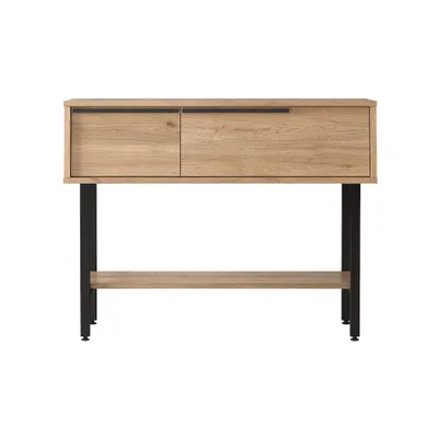 Immagine prodotto di Consolle da ingresso Rebecca Mobili Hinoki 76x100x29,5 Truciolare Ferro Rovere chiaro Grigio scuro Moderno