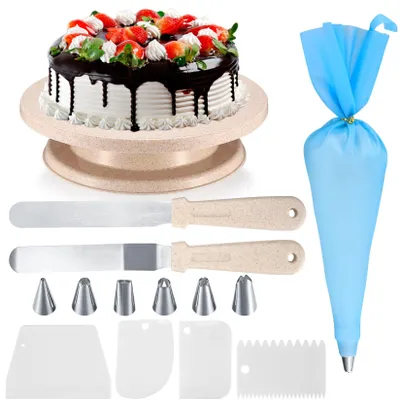 Produktbild von Drehbare Tortenständer, Tortenplatte für Tortendekoration, inklusive Tortenheber, Pfannenwender und Spritztüllen