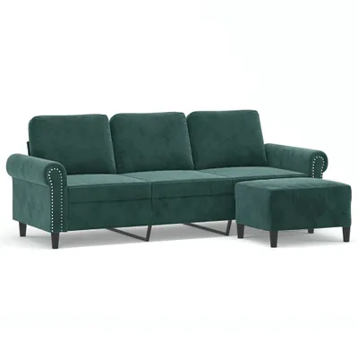 Produktbild von vidaXL 3-Sitzer-Sofa mit Hocker Dunkelgrün 180 cm Samt