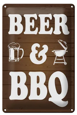 Produktbild von Blechschild Hinweis 20x30 cm Beer and BBQ Grill Bierglas Deko Schild