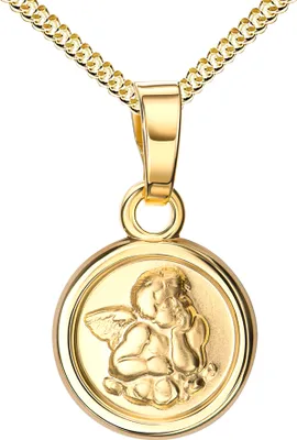Produktbild von Schutz-Engel-Anhänger 585 Gold 14 Karat / 14K Kettenanhänger  Mit Halskette 925 Silber vergoldet 55 cm
