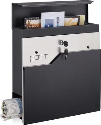 Produktbild von Famanu Briefkasten mit Zeitungsfach - modern, abschließbar, schwarz/silber