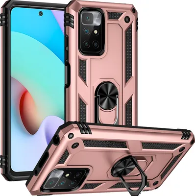 Produktbild von Redmi 10 Hülle, Dual Layer Militäre Fallschutz Schutzhülle mit Ringhalterung Ständer für Xiaomi Redmi 10 Rosa