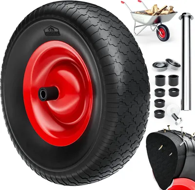 Produktbild von GARDEBRUK® Schubkarrenrad PolyurethanVollgummi pannensicher 4.80/4.00-8 Ø390mm Stahlfelge 200kg Achse Diamantprofil Reifen Vollgummireifen Ersatzrad Schwarz