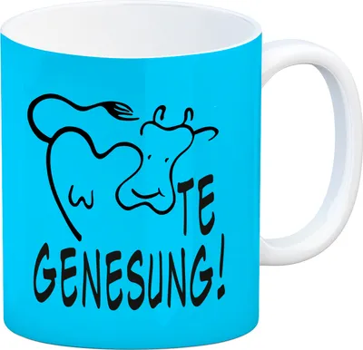 Produktbild von KUHte Genesung Kaffeebecher mit Kuh Motiv in blau