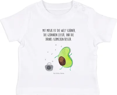 Produktbild von Mr. & Mrs. Panda  T-Shirt Avocado Tanzen 12. - 18. Monat - Weiß - Geschenk, Organic Baby Shirt, Urlaub, Baumwollshirt, Singen, Babyshirt, Party, Musik, Jerseyshirt