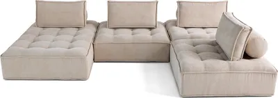 Image de Best Mobilier Marisol - canapé panoramique modulable 7 places - velours texturé , Beige