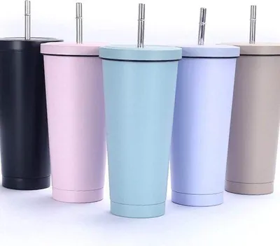 Obrázok produktu pre Uniqoos® 750 ml termoizolačný pohár s brčkom a viečkom, s vakuovou izoláciou z nerezovej ocele, bez BPA, udržuje teplotu nápojov (teplých aj studených) až 6 hodín, svetlomodrej farby