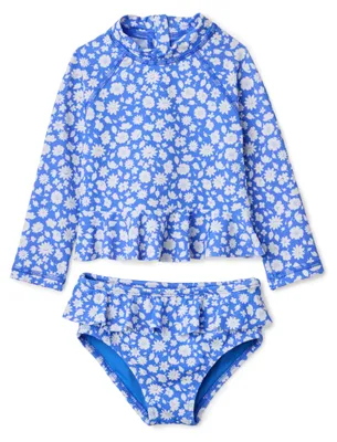 Produktbild von A. Essentials Baby - Mädchen Langarm-Rashguard-Schwimmset Mit Rüschen, Blau Stre