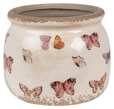 Image de Clayre & Eef Pot de fleurs Ø 12x10 cm Beige Rose Céramique Papillons