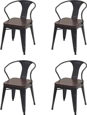 Zdjęcie produktu dla zestaw 4 krzeseł do jadalni HWC-H10d, krzesło kuchenne, krzesło Chesterfield metalowe ze sztucznej skóry przemysłowe gastro ~ czarno-brązowy