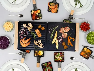 Produktbild von KLAMER Raclette 8 Personen, 1500W Raclette Grill mit Holzgestell, Raclette mit antihaftbeschichteter Grillplatte, Tischgrill elektrisch