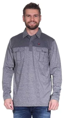 Produktbild von Herren Polo Shirt Langarm Longsleeve mit Brusttaschen; Grau M