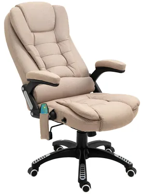 Zdjęcie produktu dla Ergonomiczne krzesło biurowe w kolorze brązowym z wykończeniem imitującym len, z funkcją masażu i ogrzewania, krzesło biurkowe z funkcją rozkładania do 130°, regulacja wysokości, krzesło obrotowe, krzesło komputerowe, krzesło o nośności 120 kg
