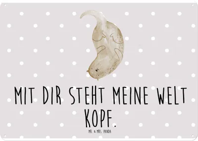 Produktbild von Mr. & Mrs. Panda Wandbild Otter Kopfüber DIN A4 - Grau Pastell - Geschenk, Verliebt, Blechschild, Schild, Seeotter, Verknallt, Blechtafel, Liebe, Niedlich, tafel