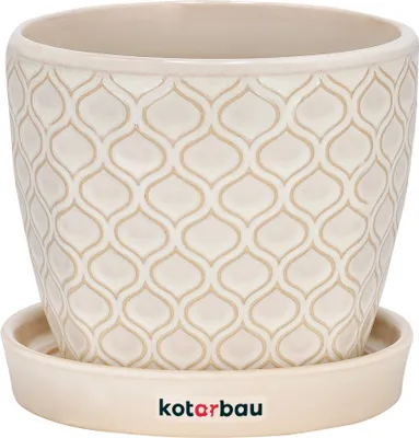 Produktbild von KOTARBAU® Keramik Blumentopf Übertopf für Pflanzen ⌀ 12 cm Cremefarben Vintage mit Tropfschale Fischschuppenmuster